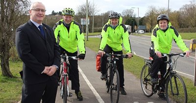 Cllr David Williams and Cyclists Keith Powell, Trevor Craven and Rosie Hunt Newsroom