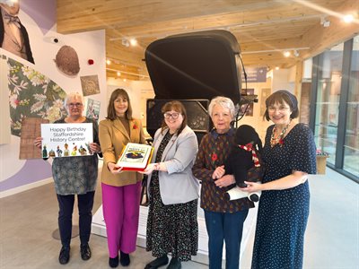 Hayley Coles Cabinet Member for Communities and Culture and Sarah English Access and Engagement Manager with volunteers at Staffordshire History Centre_1