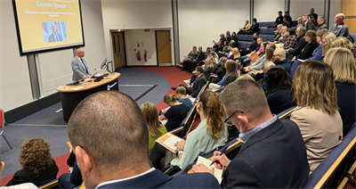 Mark Sutton - cabinet member for Children and Young People speaks at an event promoting ways businesses can support Staffordshire care leavers