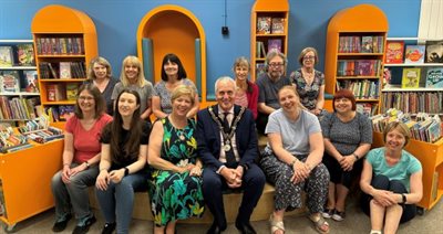 Tamworth Library staff with SCC Chairman Phil Hewitt and Cllr Adrienne Fitzgerald