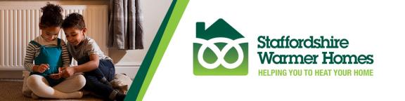 A banner for Staffordshire warmer homes, a scheme to help heat homes