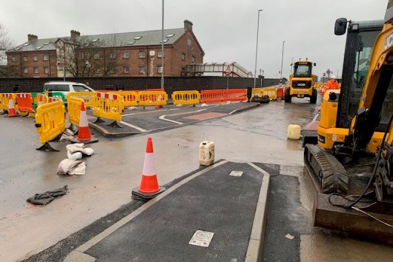 Construction of the Borough Road Cycleway in Burton.