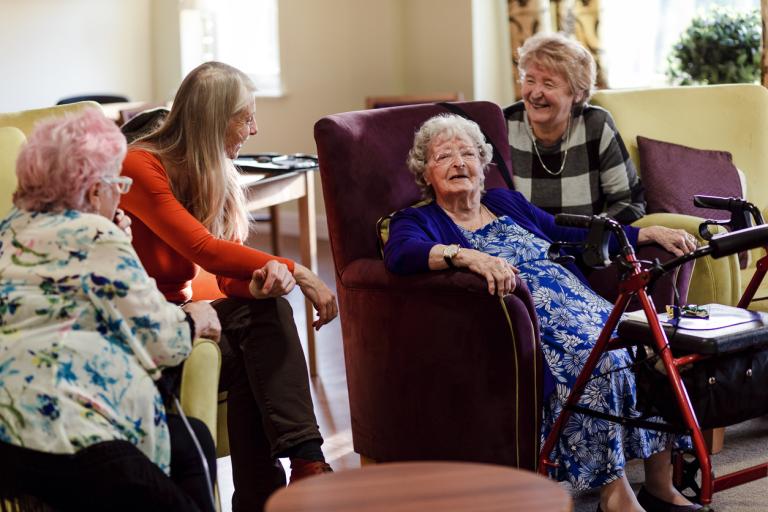 Care home residents with family 