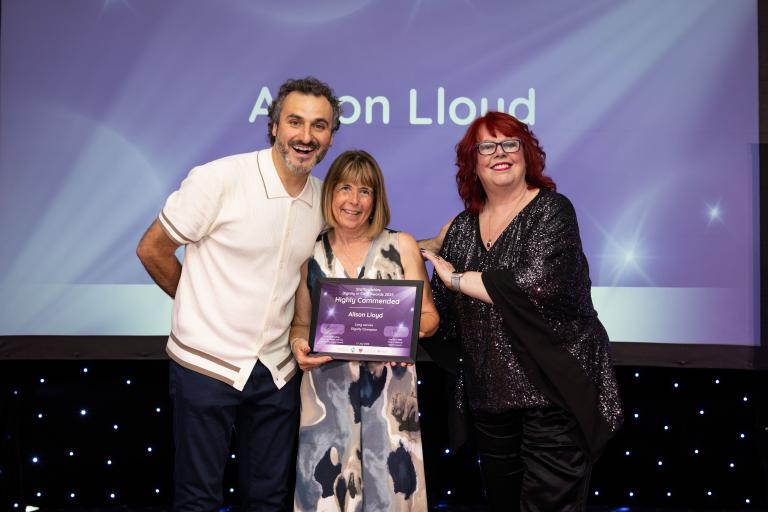 Photo of our host with  Alison Lloyd, the Long Service Highly Commended Winner with Jan Burns (National Dignity Council)