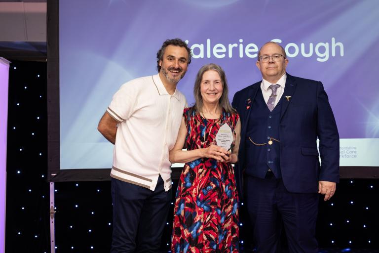 Photo of our host with our Unpaid Carer Dignity Champion, Valerie Gough with Cllr Martin Rogerson