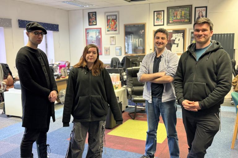 (L-R) Ash Mountford, Emily Broadhurst, Daniel Waterman and Gary Carse from the award-winning Carse & Waterman animation studio in Stoke.