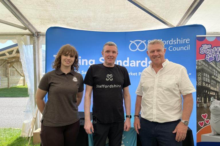 Anthony Screen with Trading Standards' Simon Sumner and Made in Staffordshire's Ailsa Nicol at the County Show stand