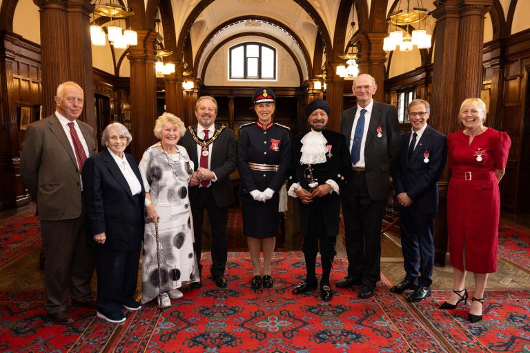 Lord-Lieutenant Liz Barnes CBE and Staffordshire County Council Chairman Paul Williams with the award winners.