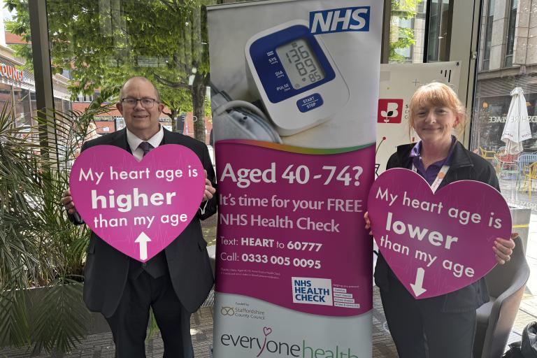 Martin Rogerson with Zoe Williams promoting free NHS health checks that show your heart's age
