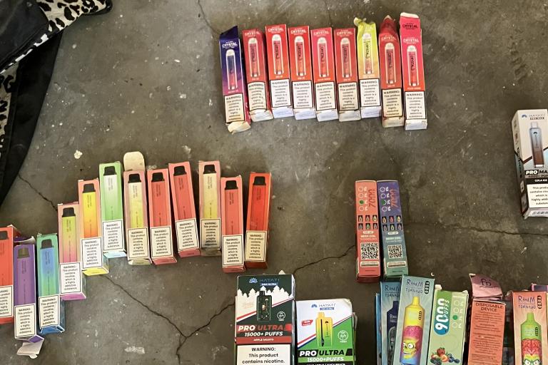 Seized vapes laid out from closed shop