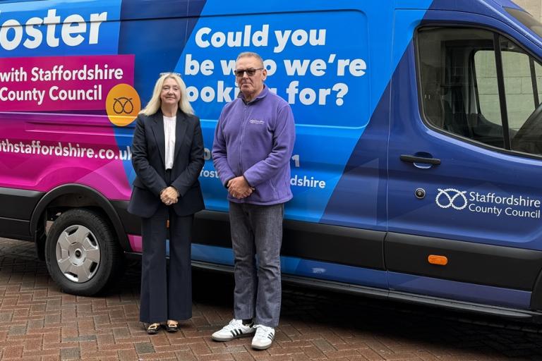 Su Beardmore and Marc stood in front of fostering van.