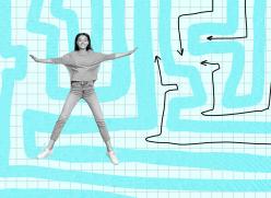 Image of a teenage girl against an illustration of a maze