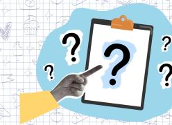 Collage illustration of question marks