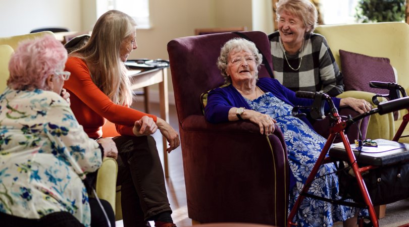 Care home residents with family 