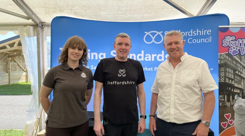 Anthony Screen with Trading Standards' Simon Sumner and Made in Staffordshire's Ailsa Nicol at the County Show stand