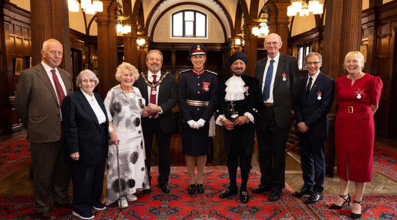 Lord-Lieutenant Liz Barnes CBE and Staffordshire County Council Chairman Paul Williams with the award winners.