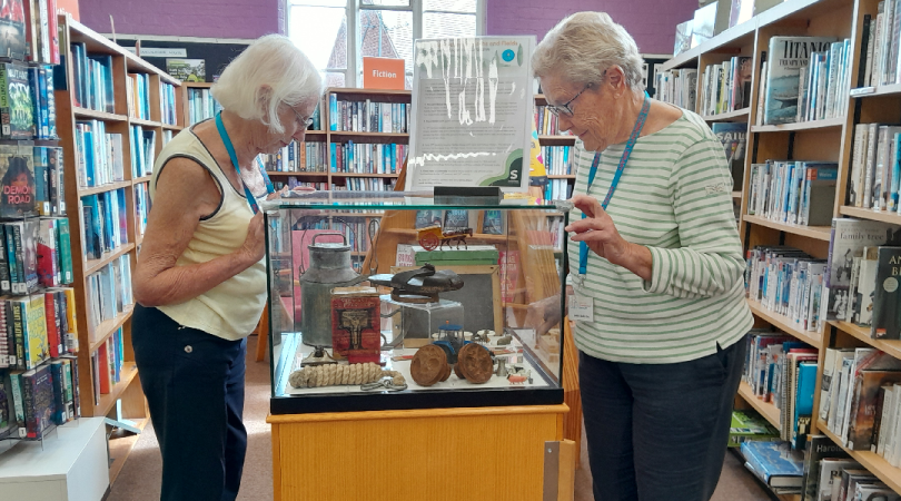 Volunteers with exhibition display in Kinver Library