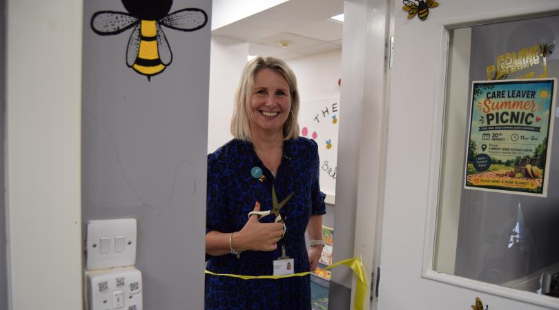 Assistant Director for Children in Care and Care Leavers Kelda Claire cutting the ribbon during the launch of The Hive.