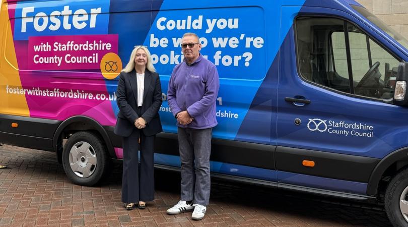 Su Beardmore and Marc stood in front of fostering van.