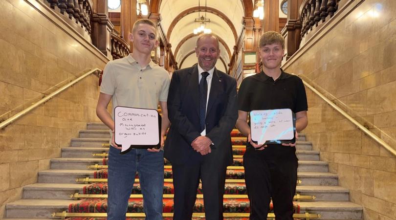T Levels students with Robin Hall in County Buildings