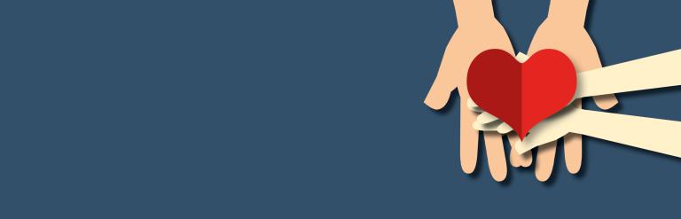 mage of cartoon hands holding a red heart with a blue grey background