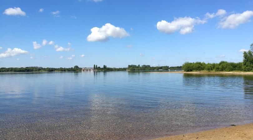 The large reservoir at Chasewater Country Park on a sunny day.